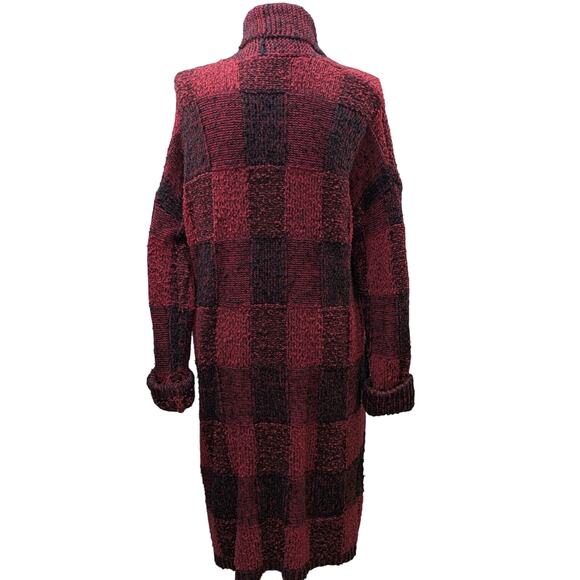 Lucky Brand Open Wear Red Black Checkered Boucle Cardigan Sweater Size M - Picture 5 of 16